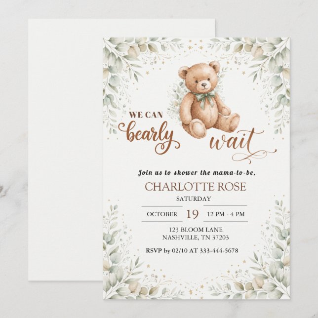 Eucalyptus Teddy Bear Barnrumsinbjudan Inbjudningar (Fram/baksida)