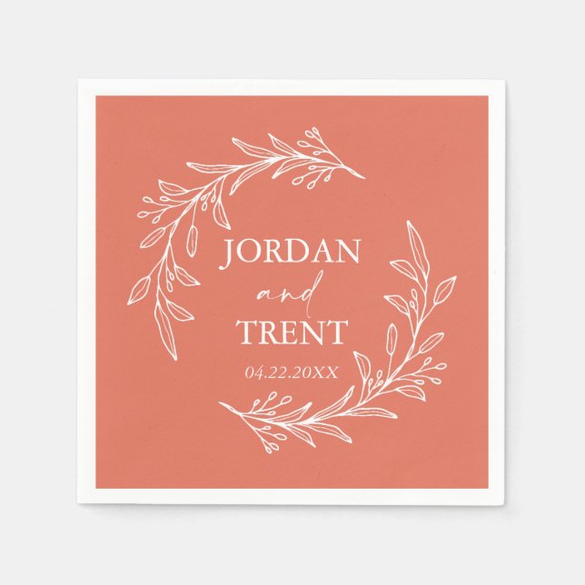 Eucalyptus Terracotta Personligt bröllp Pappra blö Pappersservett (Framsidan)