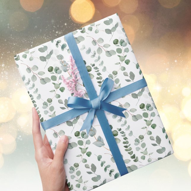 Eucalyptus Tropical Grönt Löv Mönster Presentpapper (In situ)