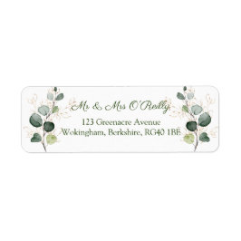 Eucalyptus Twigs Guld Löv Bröllop Returadress Etikett
