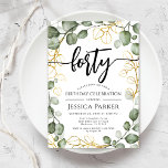 Eucalyptus Utandning 40:e födelsedag Party Inbjudningar<br><div class="desc">40:e födelsedagsinbjudan. Elegantens botaniska blommigt i grönt vit och faux glitter guld. Klassens moderna utformning med handmålat vattenfärgsmörjande eucalyptus-krans och skript-typsnitt. Perfekt för en snyggt 40 dagar firande. Anpassa med dina egna detaljer. Kan anpassas för vilken ålder som helst! Skrivna Zazzle-inbjudningar eller digital utskrivbar mall för omedelbar nedladdning.</div>