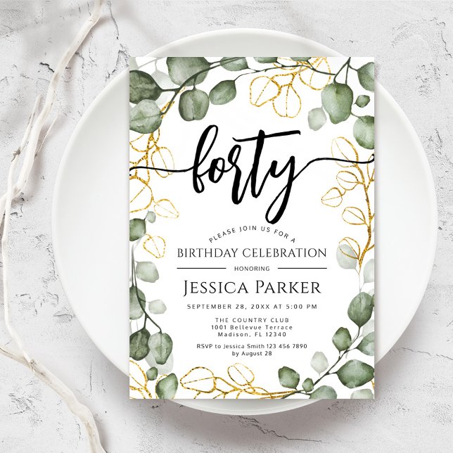 Eucalyptus Utandning 40:e födelsedag Party Inbjudningar (Skapare uppladdad)