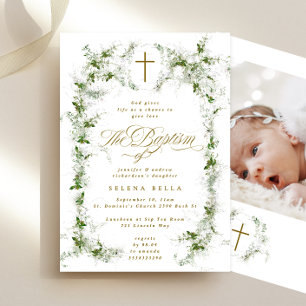 Eucalyptus Utandning Guld Kor Baptism Foto Inbjudningar