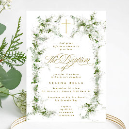 Eucalyptus Utandning Guld Kor Baptism Inbjudningar