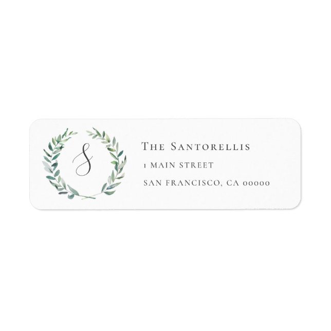 Eucalyptus Utandning Monogram Returetiketter Returadress Etikett (Framsidan)