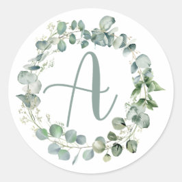 Eucalyptus utandningsmonogram Typografi Inledande Runt Klistermärke