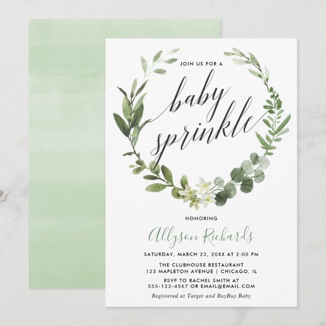 Eucalyptus utandningsneutral baby sprinking utan k inbjudningar (Fram/baksida)