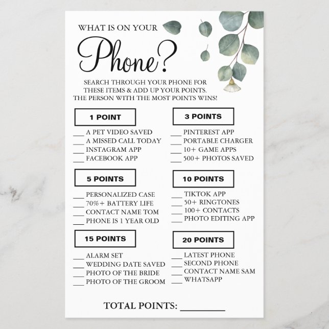 Eucalyptus Vad finns på ditt mobila Shower-spelkor Flygblad (Framsidan)