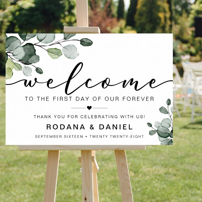 Eucalyptus Välkomstskylt Bröllop Poster (Elegant Eucalyptus Welcome Wedding Sign)