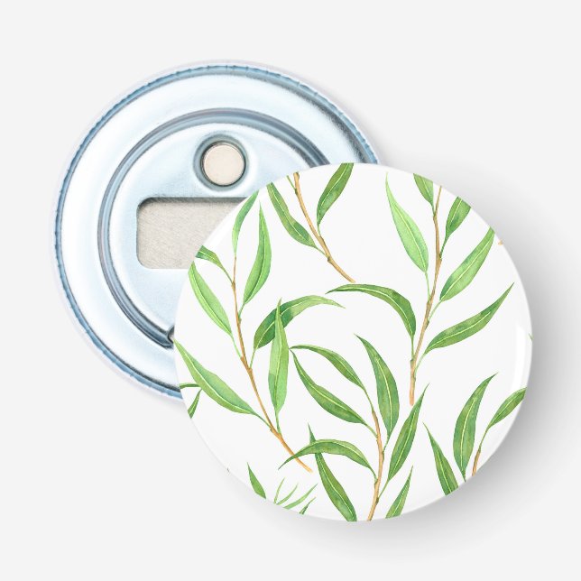 Eucalyptus vattencolor mönster på vit flasköppnare (Framsidan)