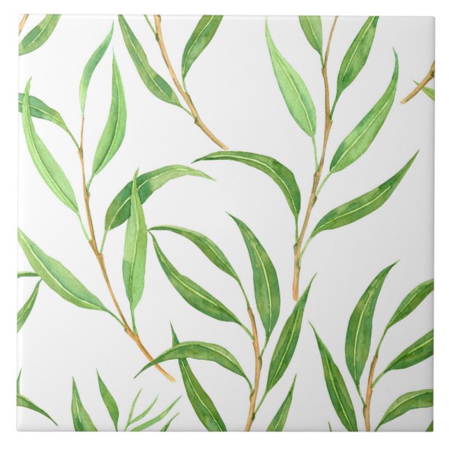 Eucalyptus vattencolor mönster på vit kakelplatta (Framsidan)