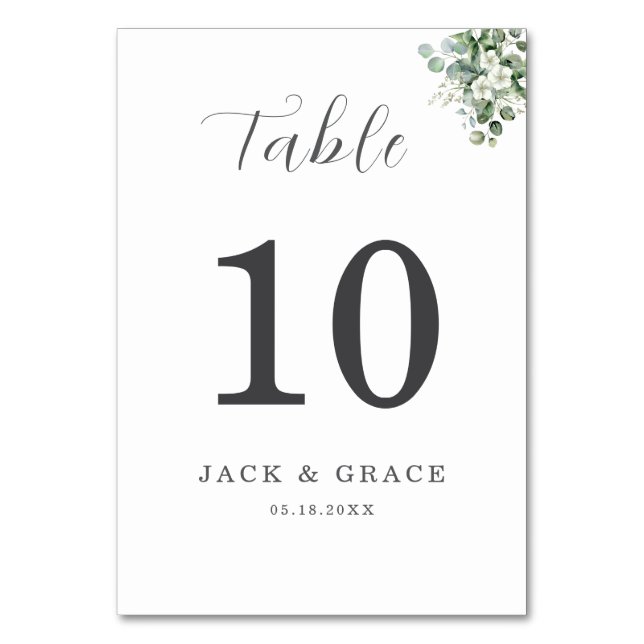Eucalyptus vattenfärg Rustic Greenery Bröllop Bordsnummer (Framsidan)