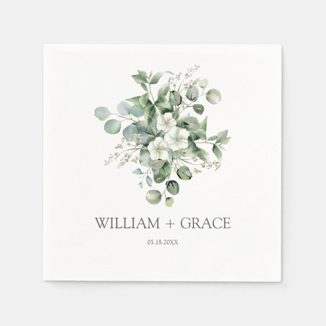 Eucalyptus vattenfärg Rustic Greenery Bröllop Pappersservett (Framsidan)