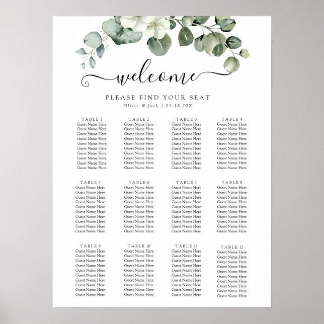 Eucalyptus vattenfärg Rustic Greenery Bröllop Poster (Framsidan)
