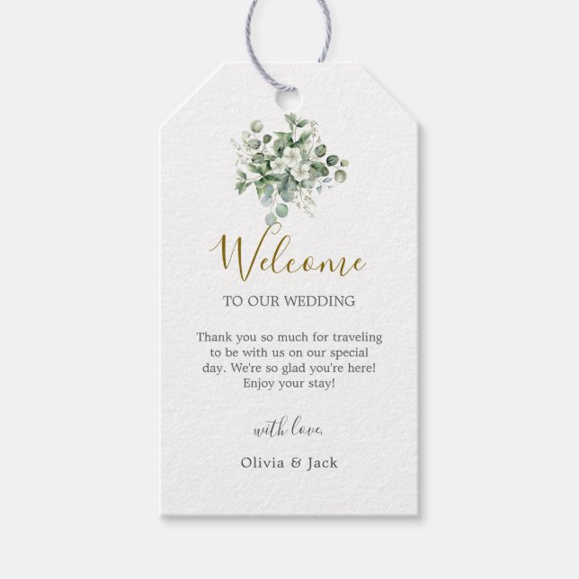 Eucalyptus vattenfärg Rustic Greenery Bröllop Presentetikett (Framsidan)