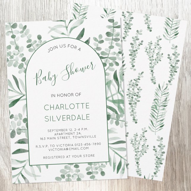 Eucalyptus Vattenfärgsbabyskor Inbjudningar (Eucalyptus greenery watercolor elegant baby shower invitation )