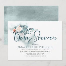 Eucalyptus | Vattenfärgsgrey Baby Shower Inbjudningar