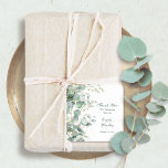 Eucalyptus Vattenfärgskript Bröllop Tack Fav Fyrkantigt Klistermärke<br><div class="desc">Tack vare den här vattenfärgen eukalyptus kan du rund favärde -taggen vara en mjuk botanik för din speciella dag. Anpassa fram och tillbaka med namn och meddelande</div>