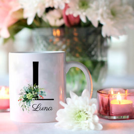 Eucalyptus Vattenfärgskript, monogram kaffe mugg