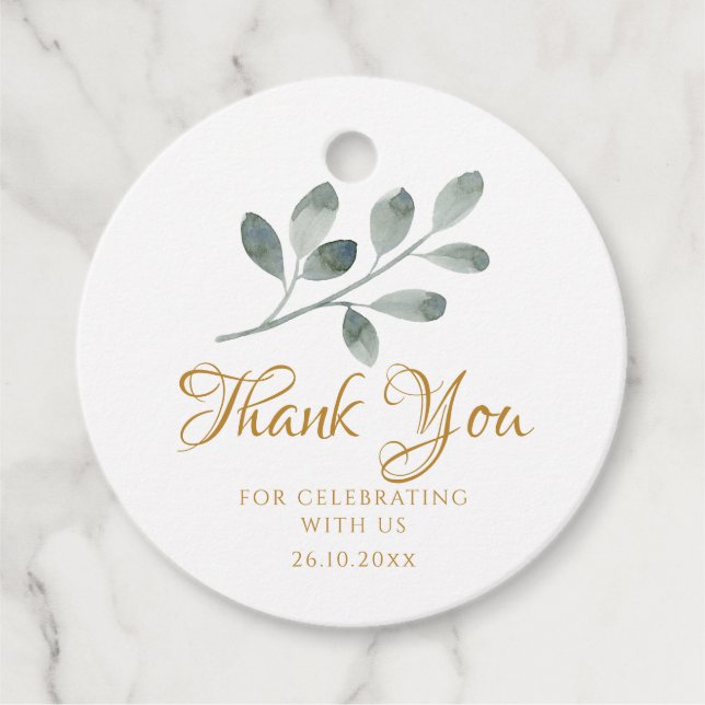 Eucalyptus Vattenfärgsminimalistisk Tack Gåvor Etiketter (Framsida)