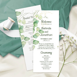 Eucalyptus Vattenfärgsminimalistiskt Bröllopsprogr Program