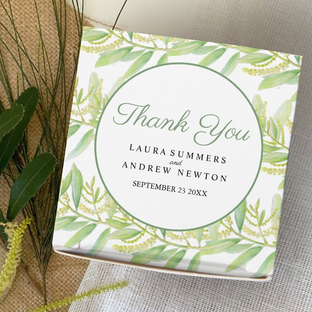 Eucalyptus vattenfärgsruta grönt vit menyfliksruta presentaskar (Skapare uppladdad)