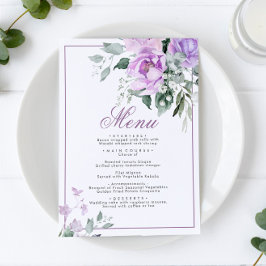 Eucalyptus Violet Flowers Bröllop Menu 5x7 Meny