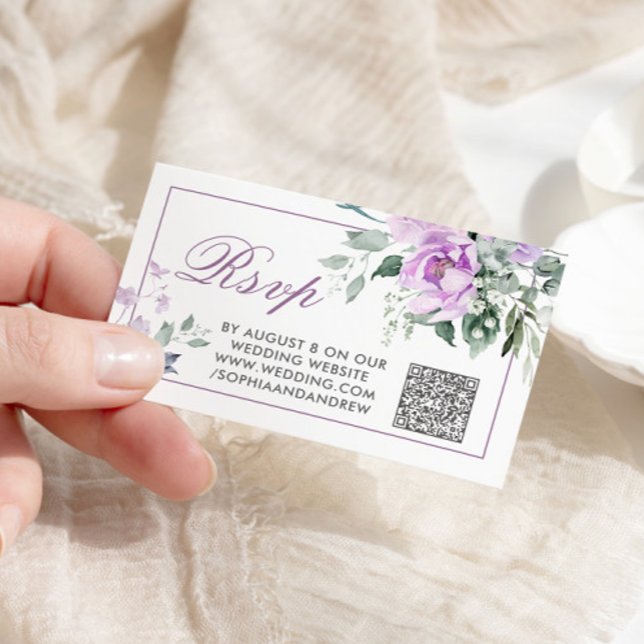 Eucalyptus Violet Flowers Bröllop QR Code OSA  Tilläggskort (Skapare uppladdad)
