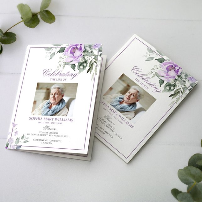 Eucalyptus Violet Photo Memorial-program Kort (Skapare uppladdad)