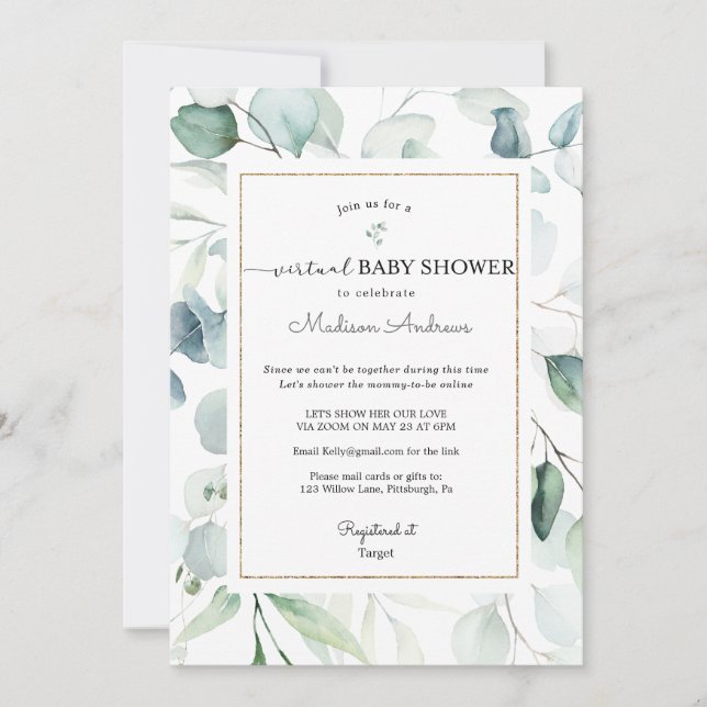 Eucalyptus Virtuell Baby Shower Inbjudningar (Framsida)