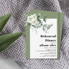 Eucalyptus, vita blommor bröllop-rehearsal middag inbjudningar