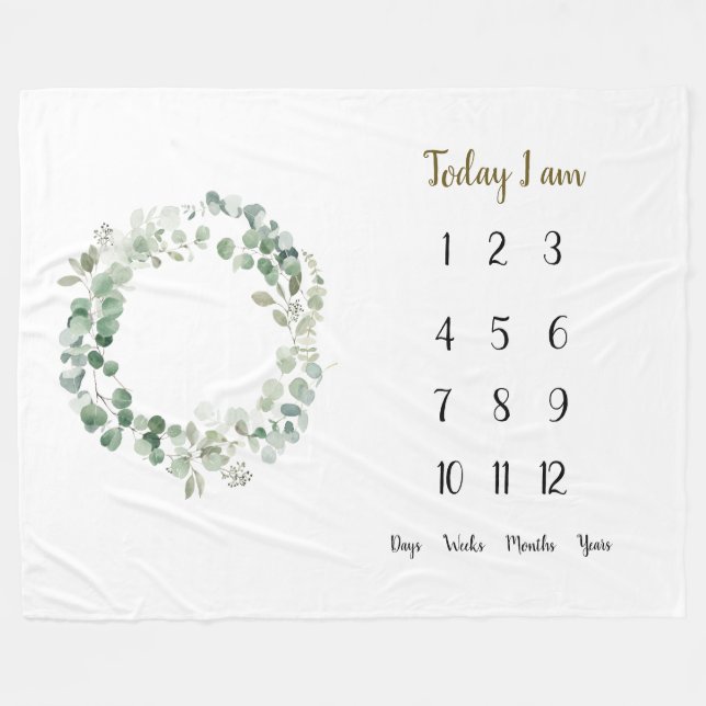 Eucalyptus vrak Baby 1:a året Milstolpe    Fleecefilt (Framsidan (Horisontell))