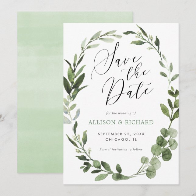Eucalyptus wandegreenery simple Save Date Inbjudningar (Fram/baksida)