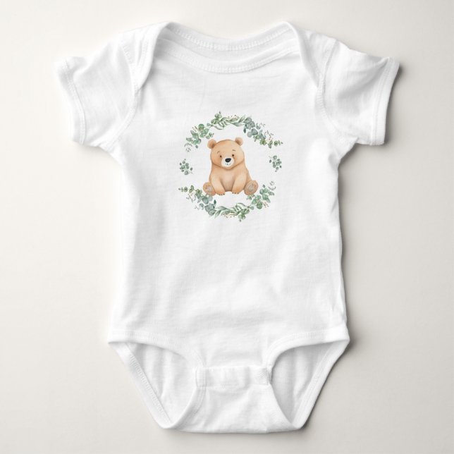 Eucalyptus Watercolor Baby Bear T Shirt (Framsida)
