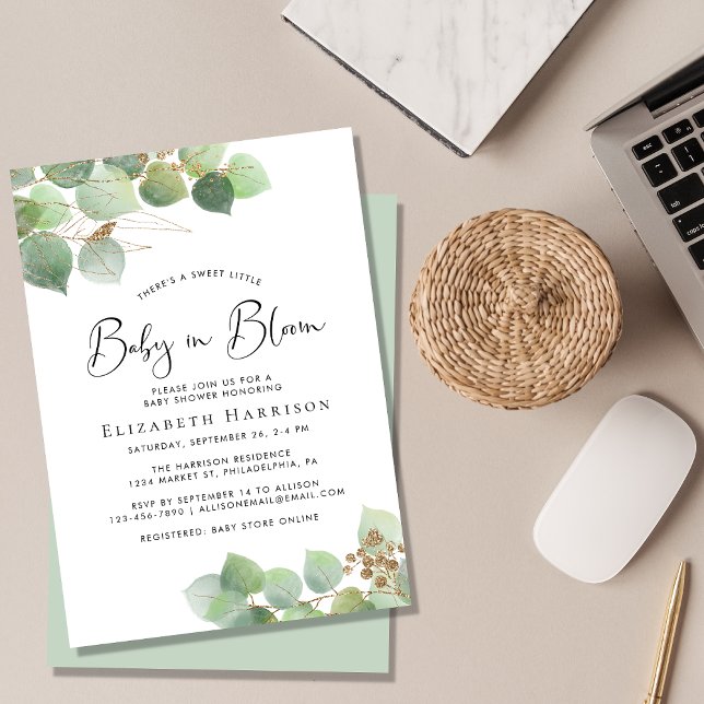 Eucalyptus Watercolor Baby i Bloom Shower Inbjudningar (Skapare uppladdad)