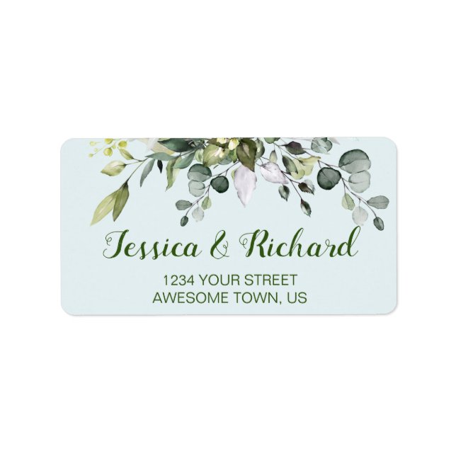 Eucalyptus Watercolor Blommigt Address Label Adressetikett (Framsidan)