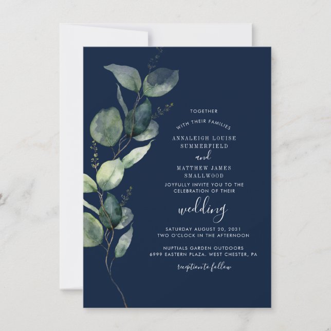 Eucalyptus Watercolor Botanical Wedding Inbjudningar (Framsida)