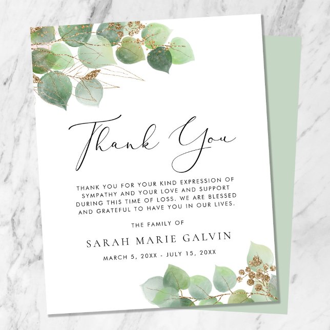 Eucalyptus Watercolor Funeral Tack you Card (Skapare uppladdad)