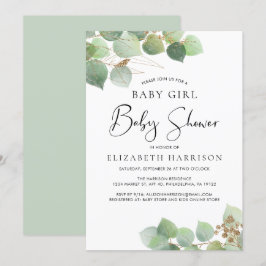 Eucalyptus Watercolor Girl Baby Shower Inbjudningar