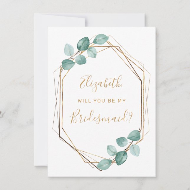 Eucalyptus Watercolor Greenery Guld Bridesmaid Inbjudningar (Framsida)