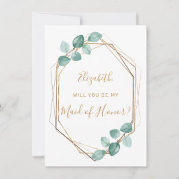 Eucalyptus Watercolor Greenery Guld Maid of honor Inbjudningar