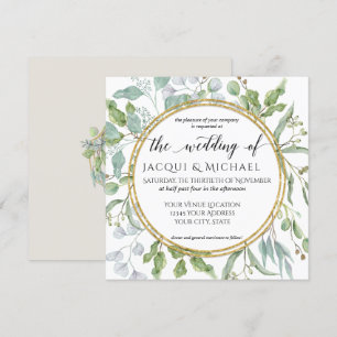 Eucalyptus Watercolor Grönt White Greenery Bröllop Inbjudningar