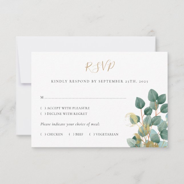 Eucalyptus Watercolor Guld Bröllop OSA Card (Framsida)