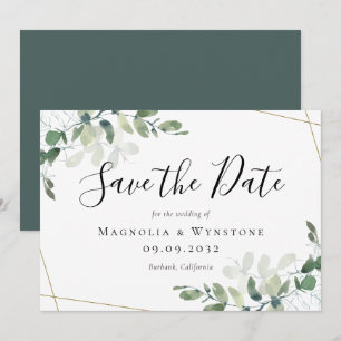 Eucalyptus Watercolor Guld Glitter Bröllop Spara Datumet