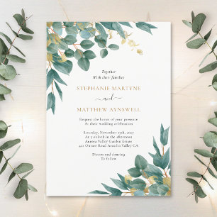 Eucalyptus Watercolor Guld Löv Bröllop Inbjudningar