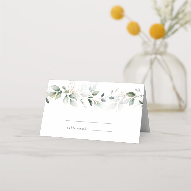 Eucalyptus Watercolor Guld Löv Place Cards Placeringskort (Framsida)