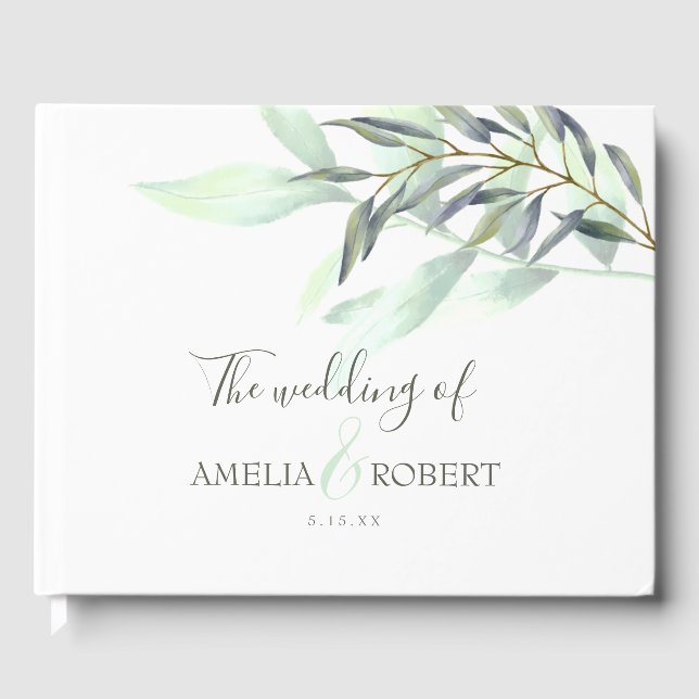Eucalyptus Watercolor Löv Gästböcker (Framsida)