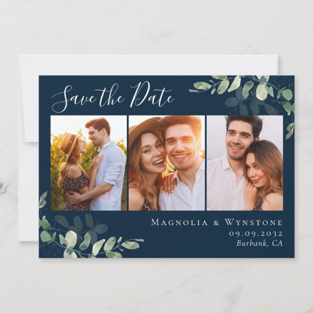 Eucalyptus Watercolor Photo Bröllop spara datum Spara Datumet (Framsida)