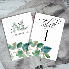 Eucalyptus Watercolor Script Bröllop Monogram Bordsnummer