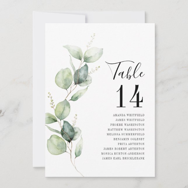 Eucalyptus Watercolor Table Number Wedding Seating Inbjudningar (Framsida)